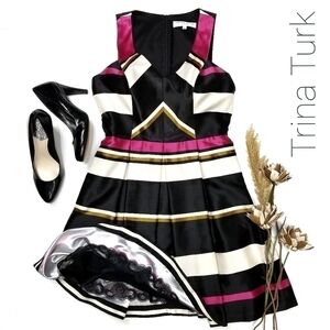 Trina Turk Black Pink Bronze Stripe Party Dress 8